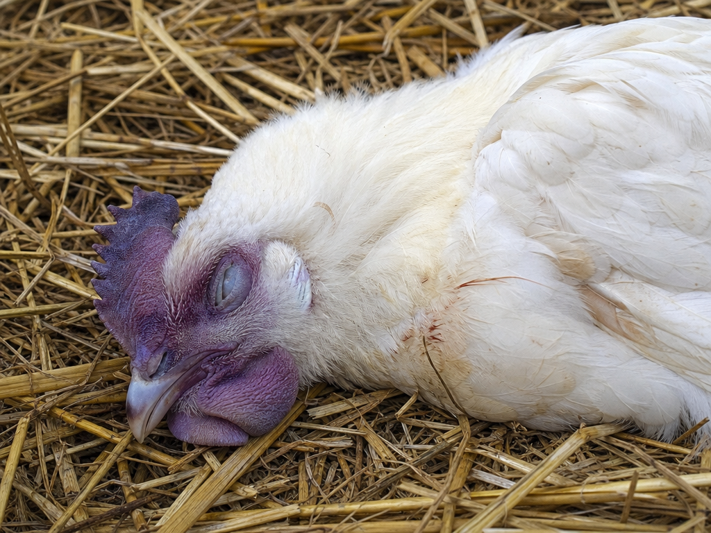 Erysipelas in Chickens in chicken showing sudden death in apparently healthy birds (most common presentation) and swollen, discolored (dark purple to black) comb and wattles