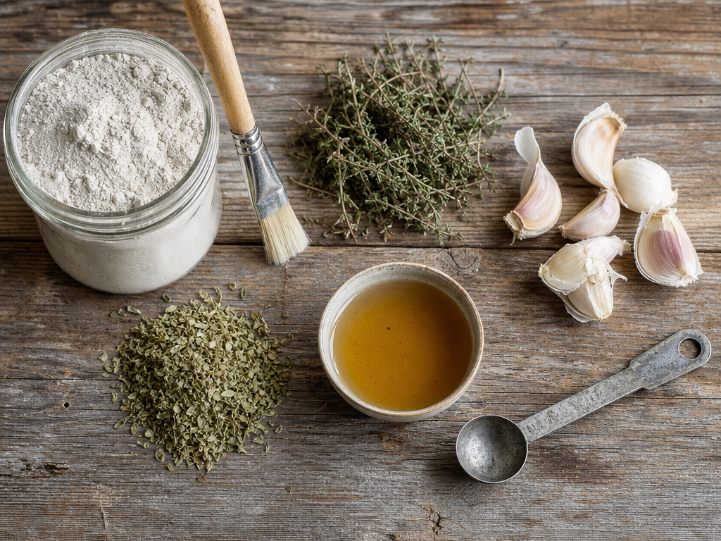Natural remedies for Gapeworms, diatomaceous-earth, garlic, wormwood shown together