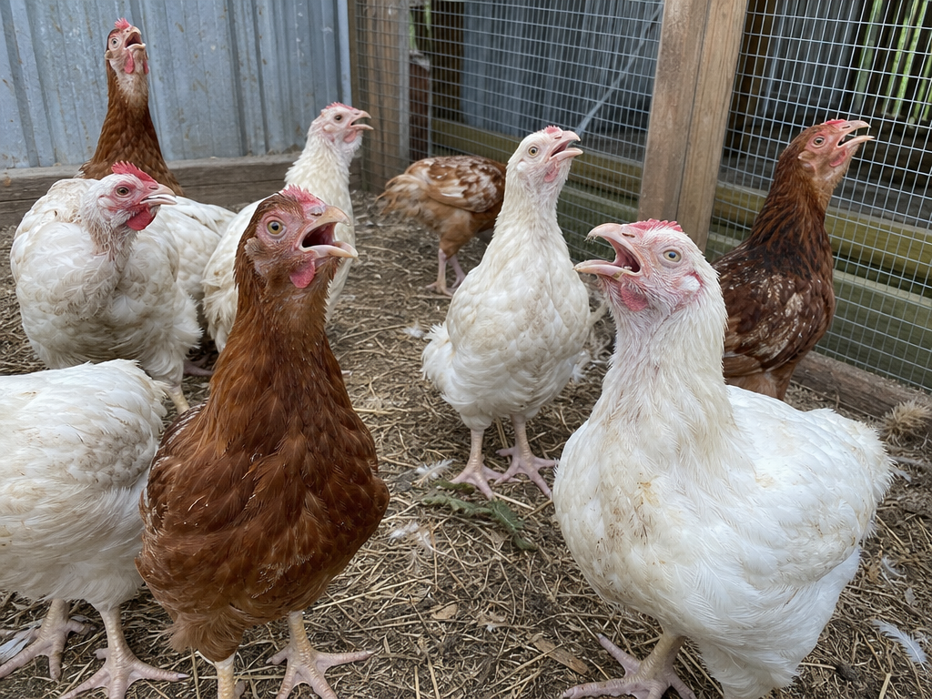 Infectious Bronchitis in chicken showing sudden onset coughing, sneezing, and tracheal rales (rattling breath) and watery nasal and ocular discharge