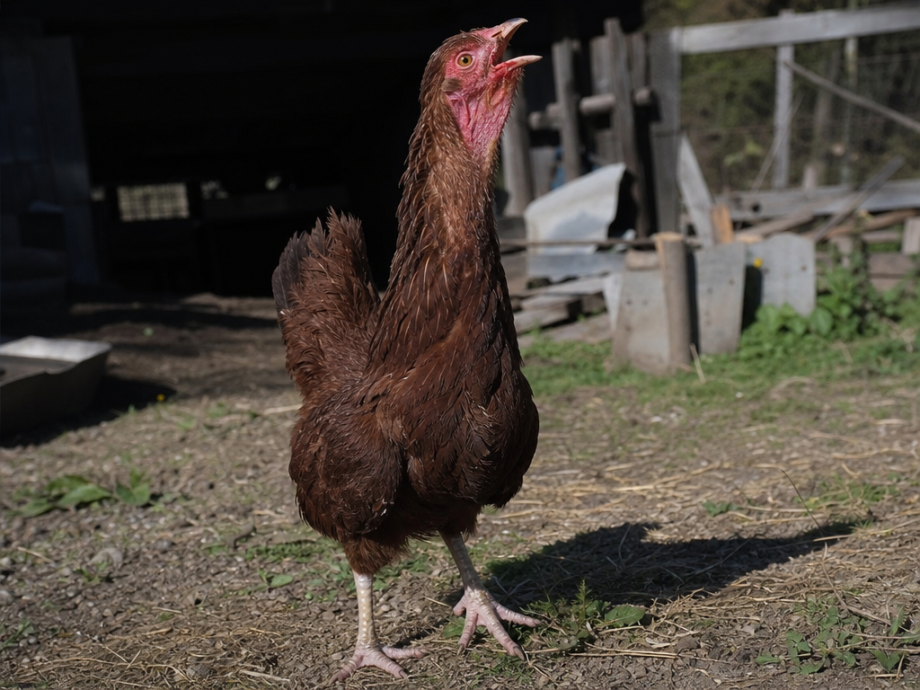 Infectious Laryngotracheitis in chicken showing severe gasping and extension of the neck with each breath (pump-handle breathing) and blood-streaked mucus coughed or shaken from the trachea