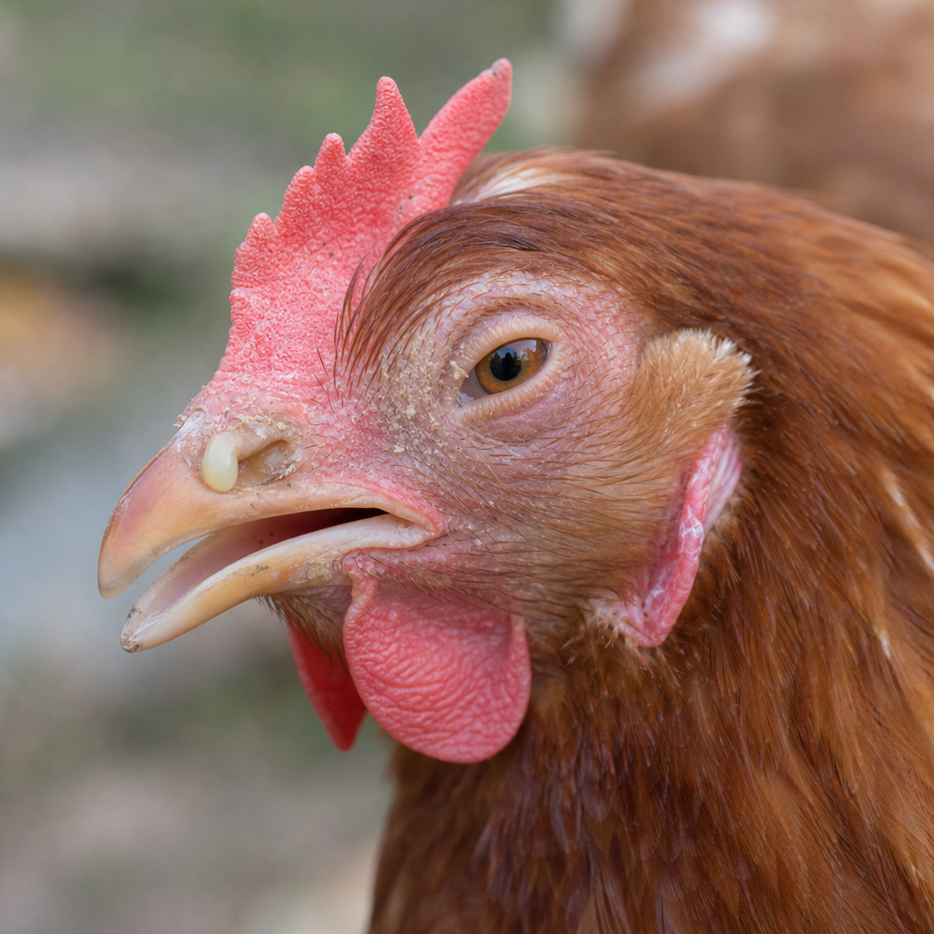 Respiratory Infections in chicken showing rattling or gurgling breathing sounds and nasal discharge (clear to cloudy)