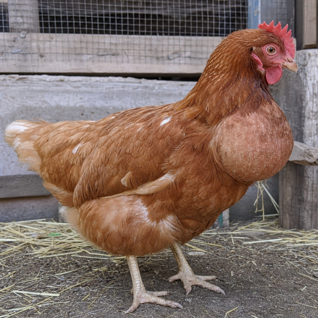 Sour Crop (Candidal Ingluvitis) in chicken showing soft, squishy, pendulous crop that does not empty overnight and sour or yeasty smell from the beak