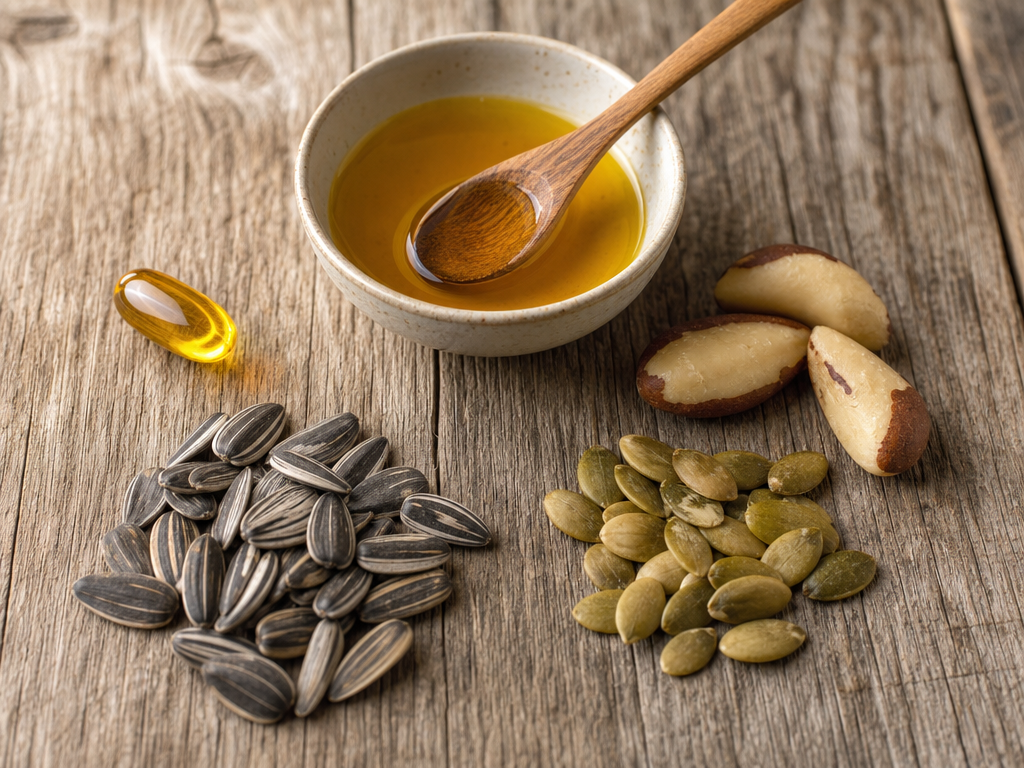 Natural remedies for Wry Neck (Torticollis), vitamin-e, selenium shown together